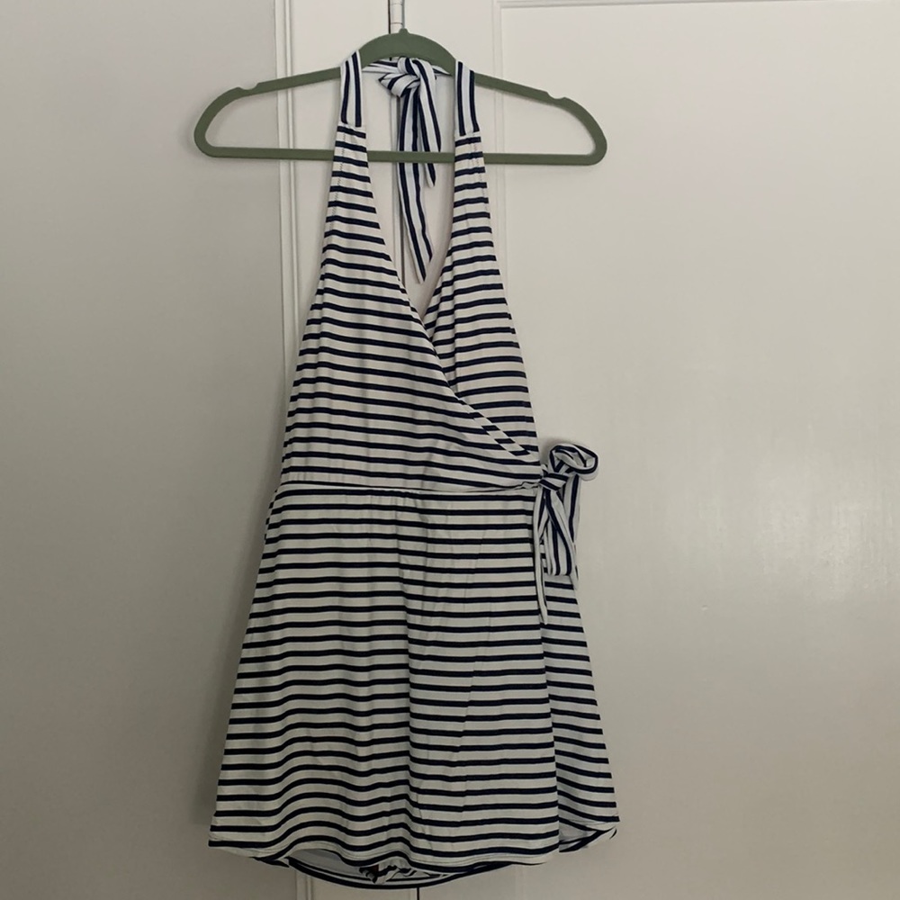 J crew Halter wrap swim dress in stripe, size 14